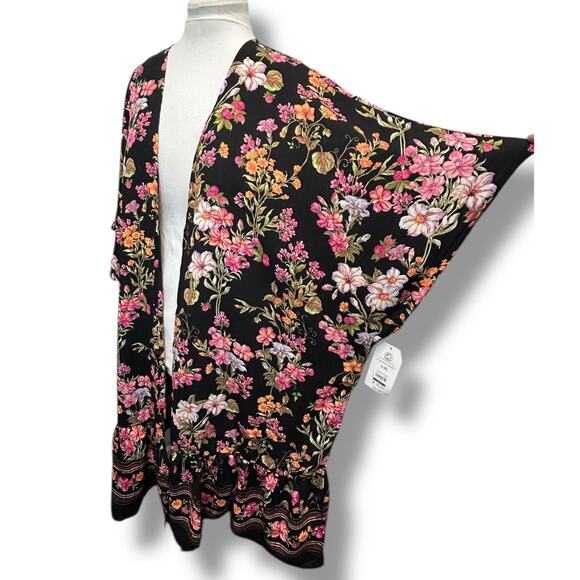 Time and Tru Women’s Oversize Longline Open Front Floral Print Kimono, L/XL - Picture 4 of 14
